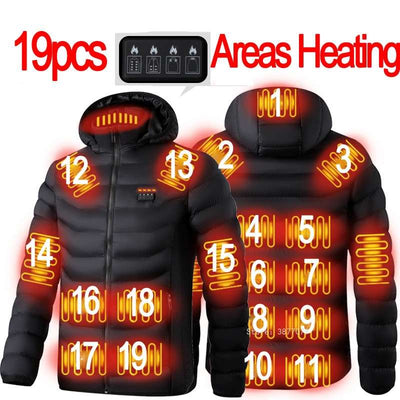 19PCS NWE Men Winter USB Heating Jacket - Waterproof & Smart Thermostat Heated Jacket for Men