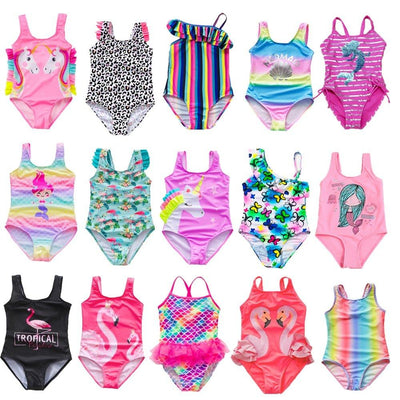 3-10 Years Girls Swimsuit 2021 New One Piece Swimwear Flamingo Ruffle Style Children's Swimwear Unicorn One Piece Swimsuit