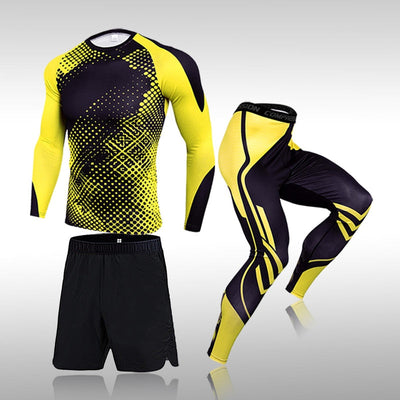 3 Pcs Set Men Workout Sports Suit Gym Fitness Compression Clothes Running Jogging Sport Wear Exercise Rashguard Men