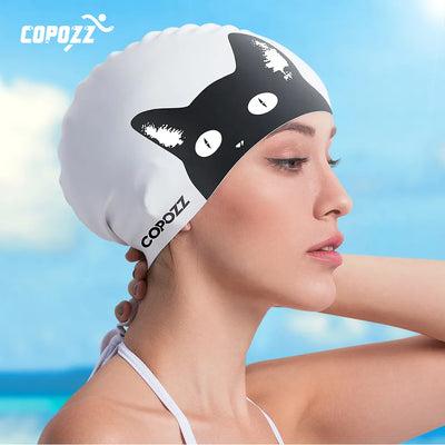 Waterproof Silicone Swimming Cap for Long Hair Women - Ear Protection - Water Sports, Pool Swim Hat