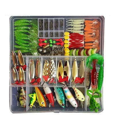 Fishing Lures Set - 17pcs Kit with Hard Artificial Wobblers, Metal Jig Spoons, Soft Lure Fishing Silicone Bait, and Accessories