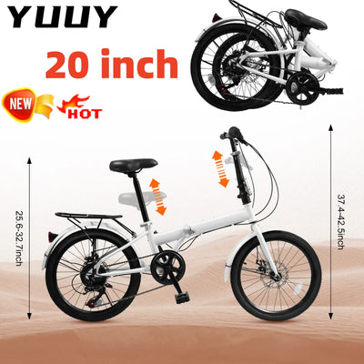 Folding Bike for Adult with Double Disc Brake, 7-Speed Gears, Foldable 20" Bicycle