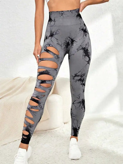 Women Tie Dye Hollow Out Leggings Sports Pants Fitness Sportswear Sexy High Waisted Push Up Gym Tights Running Leggings