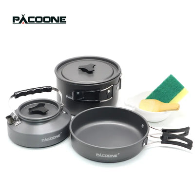 Portable Cookware Set - Outdoor Pot, Kettle, Pan, Tableware for Camping, Hiking, Picnic