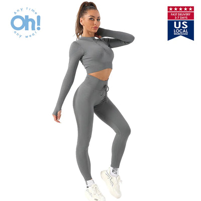 US Stock OhSunny Seamless Gym Clothing Workout Clothes for Women Tracksuit Gym Set High Waist Sport Outfit Fitness Top Yoga Set