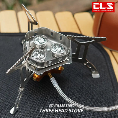 Outdoor Portable Three Head Stove - Camping Windproof Burner