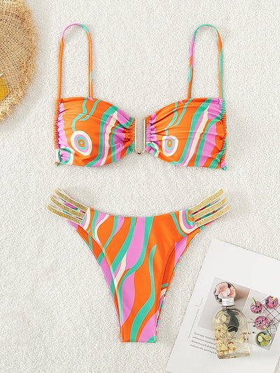 Allover Print Cut Out Bikini Swimsuit