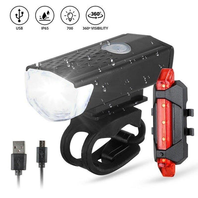 Bike Light Set USB LED Rechargeable - Front Back Headlight, MTB Road Cycling Lamp