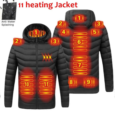Winter Warm USB Heating Jacket - Smart Thermostat, Waterproof, 3-Speed Temperature Control, Hooded, Men's