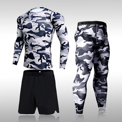 Quick Dry Camouflage Men Running Sets Compression Sports Suits Skinny Tights Clothes Gym Rashguard Fitness Sportswear Men 2021