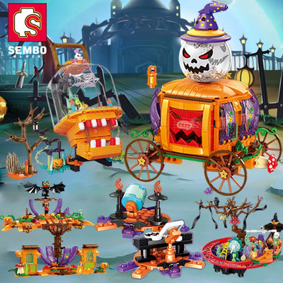 SEMBO Halloween Pumpkin Toys Bricks Party Ghost Lighting Building Blocks DIY Roleplay STEM Model Kits Gifts Child Adults