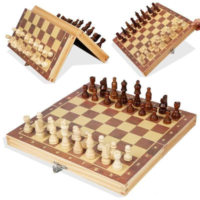 2 Sizes Large Wooden Magnetic Chess Board - Durable Construction, Magnetic Pieces, Interior Storage