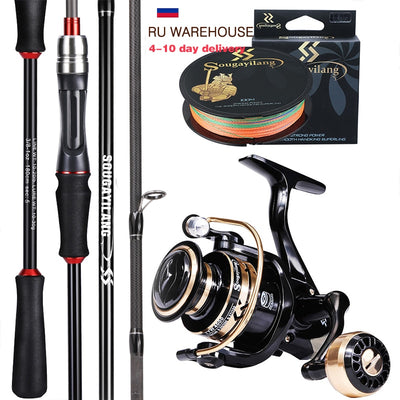 Sougayilang 1.8m/2.1m Spinning Fishing Reel and Rod Set - Bass Fishing Rod and Spinning Reel Kit with Fishing Line