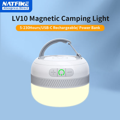 NATFIRE LV10 LED Camping Flashlight 230 Hours Rechargeable Camping Lantern with Magnet Lighting Fixture Portable Emergency Light