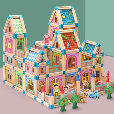 128/268pcs Wooden Construction Building Model Building Blocks Children&#39;s Intelligence Building Block Toy Wood Block Gift For Kid Essential Sporting