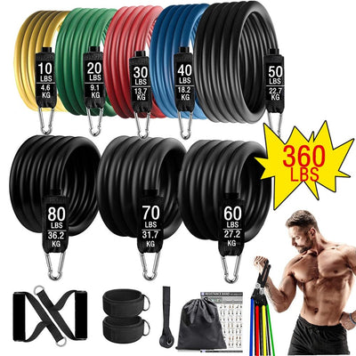360lbs Fitness Exercises Resistance Bands Set Elastic Tubes Pull Rope Yoga Band Training Workout Equipment for Home Gym Weight