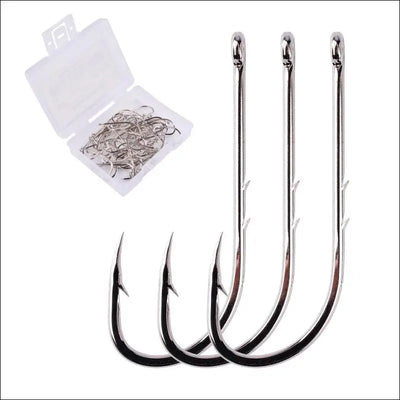 50pcs/ Box Long Shank Fishing Hook 1#-10# Fish Hooks High Carbon Steel Sharp Barbed Offset Narrow Bait Hook Fishhook - Essential Sporting