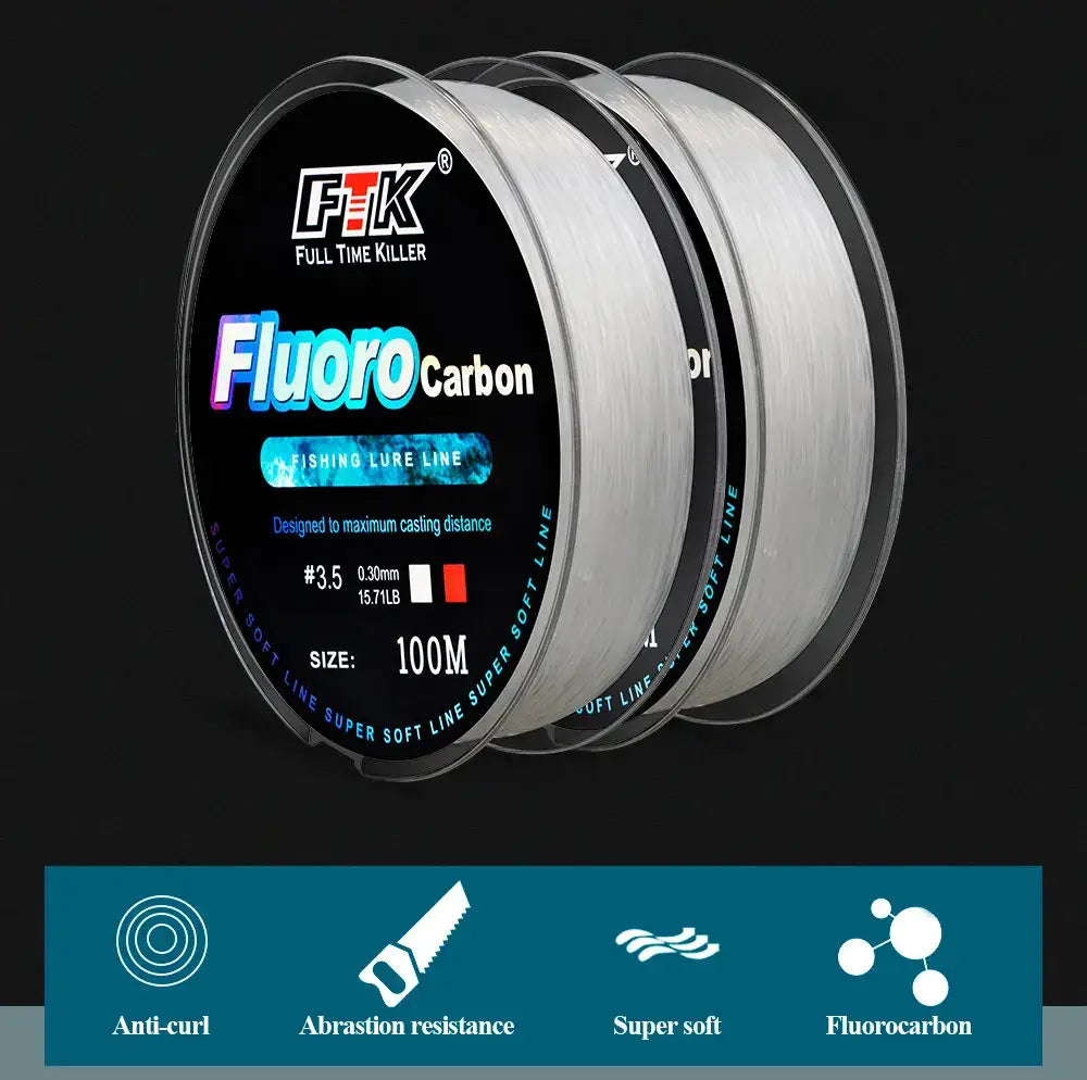 Ftk 100m fluorocarbon coating fishing line 4.14lb-34.32lb carbon fiber monofilament leader line
