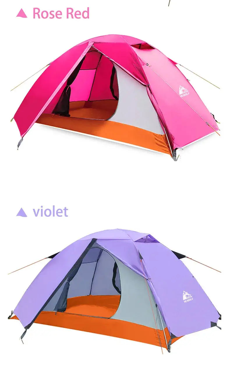Hewolf 1595 outdoor double layer ultralight aluminum pole waterproof windproof camping tent 2.51kg