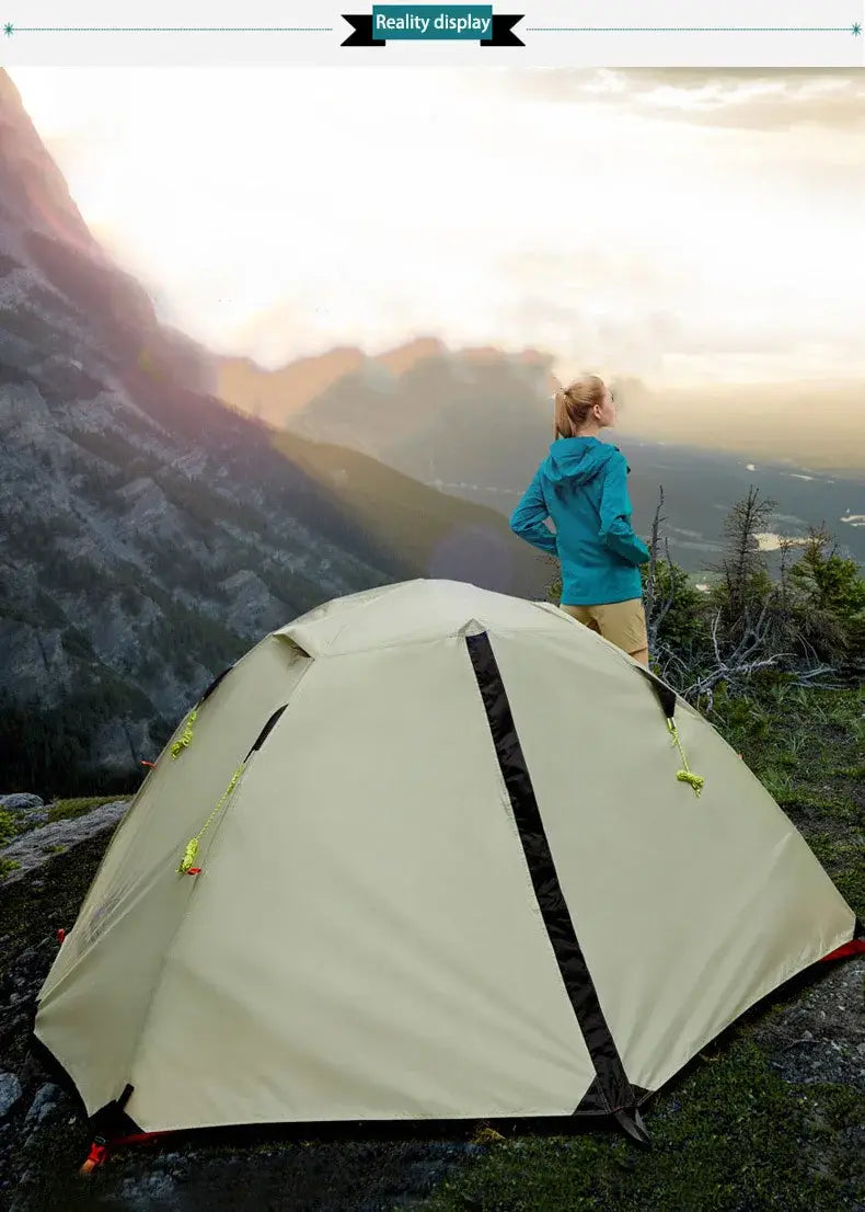 Hewolf 1595 outdoor double layer ultralight aluminum pole waterproof windproof camping tent 2.51kg