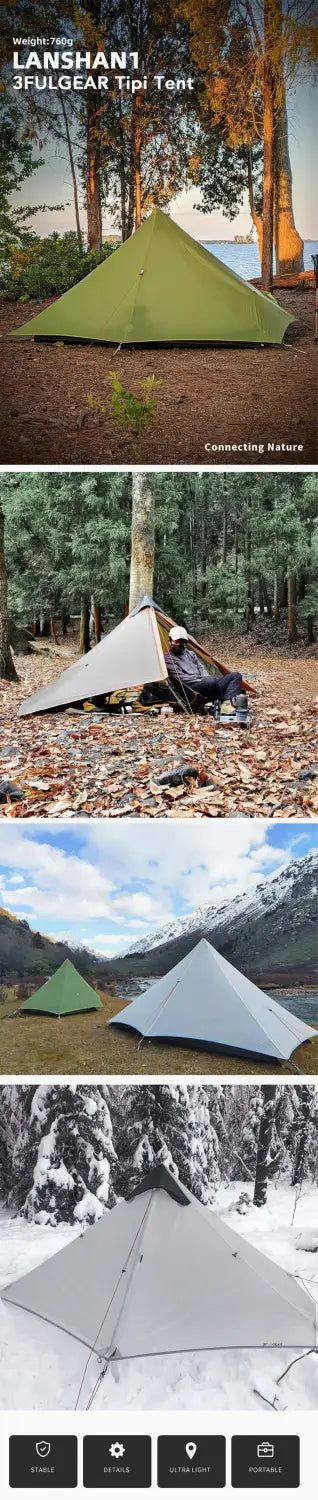 New version 230cm 3f ul gear lanshan 1 ultralight camping 3/4 season 15d silnylon rodless tent