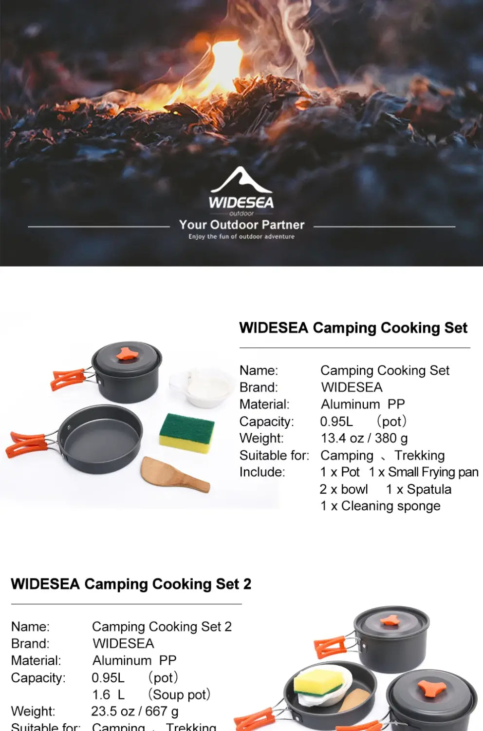 Widesea camping outdoor cookware set tableware cooking cutlery utensils hiking picnic travel