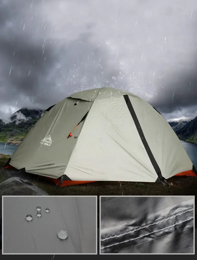 Hewolf 1595 outdoor double layer ultralight aluminum pole waterproof windproof camping tent 2.51kg