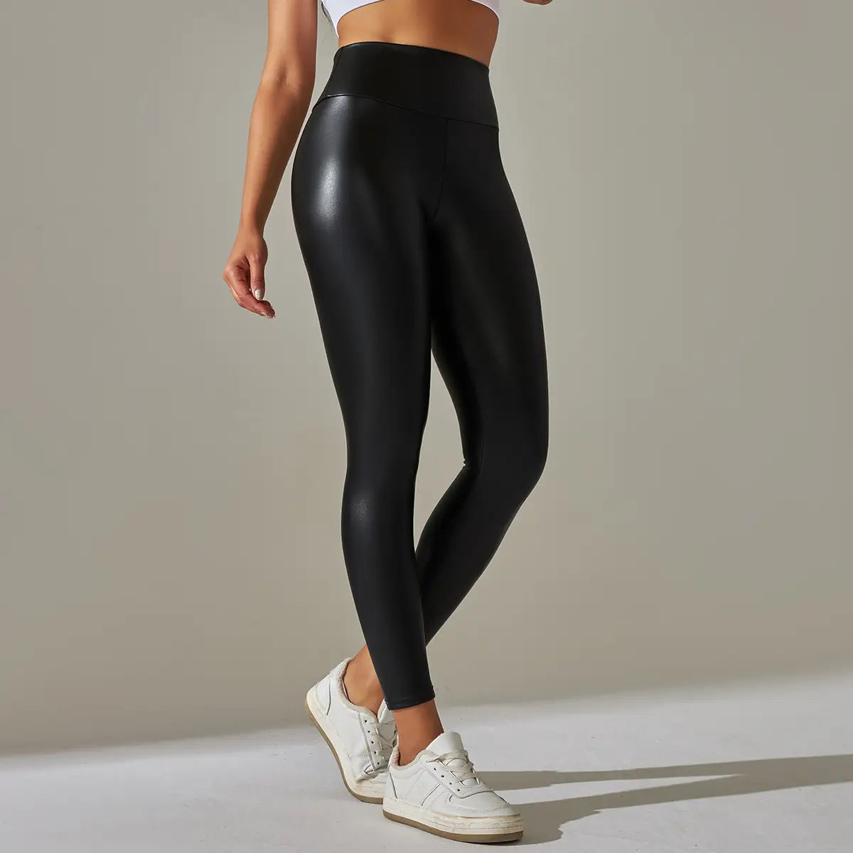 Women black pu leather pants high waist leather sexy leggings trousers