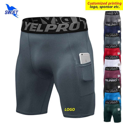 Quick Dry Compression Running Tights Men with Pocket Gym Fitness Shorts Sportswear Short Leggings Elastic Underwear Customized