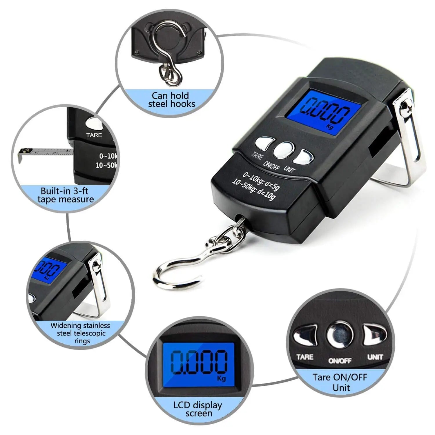Portable 110lb/50kg hanging scale digital scale backlight electronic fishing travel pocket scale