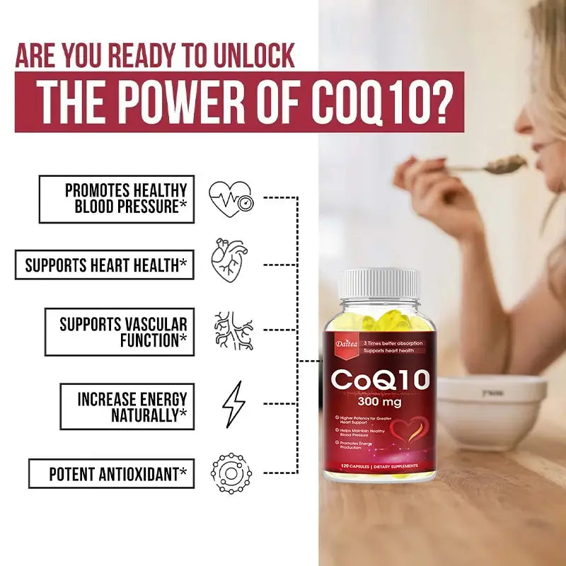Coenzyme q-10 300mg antioxidant supports heart cardiovascular brain health balanced energy