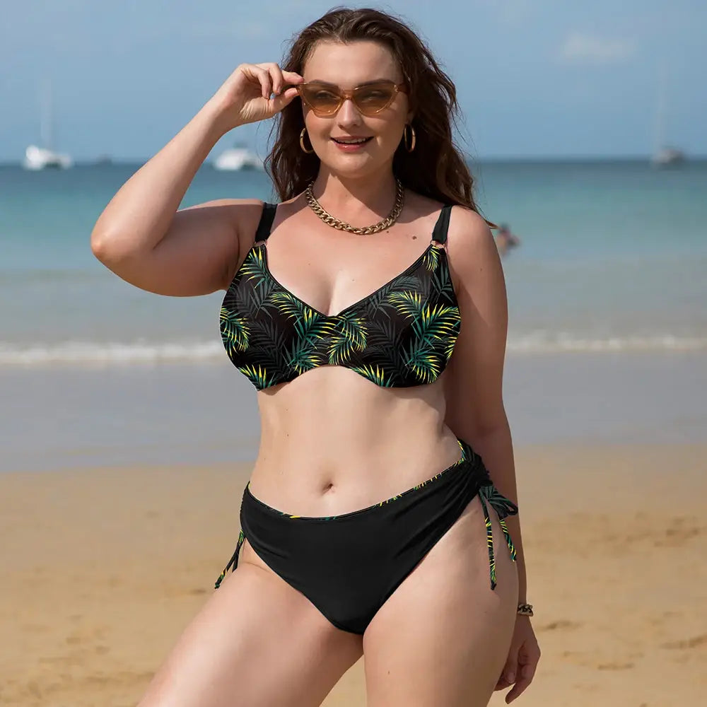 Plus size high waist underwired bikini set - floral swimwear for women