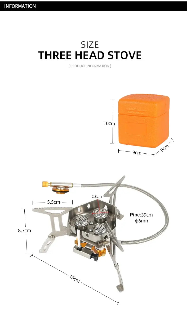 Outdoor portable three head stove - camping windproof burner
