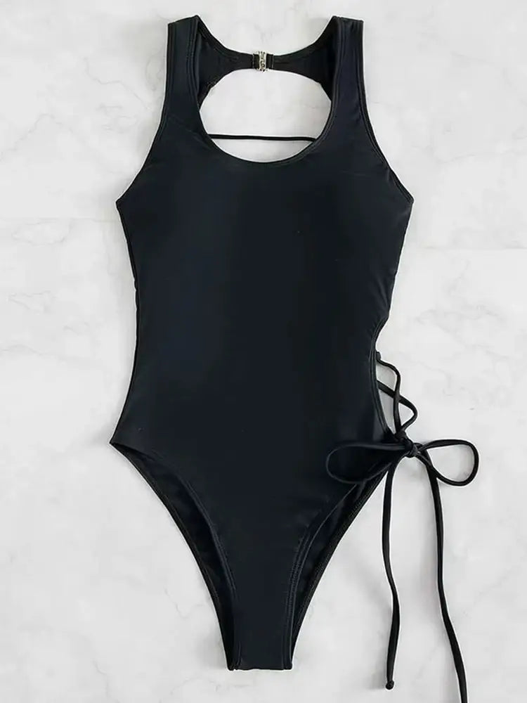 Sexy bandage one piece swimsuit women strappy swimwear female push up monokini bathing suit