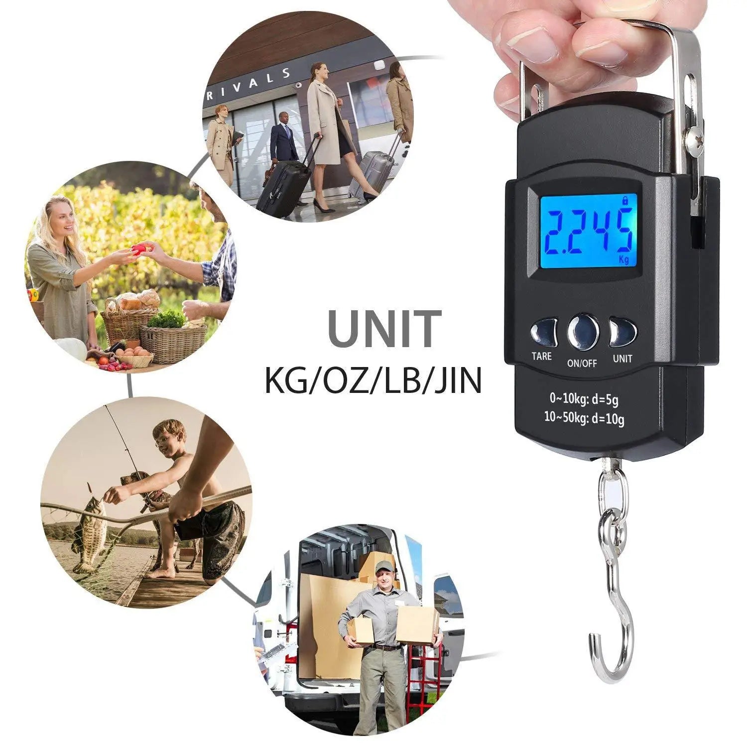 Portable 110lb/50kg hanging scale digital scale backlight electronic fishing travel pocket scale