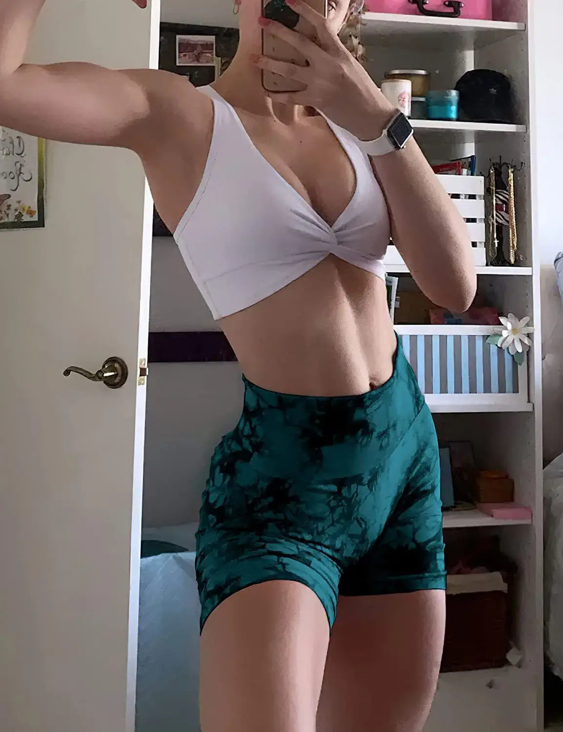 Seamless tie dye sport shorts for women summer elastic scrunch high waist push up tummy control gym