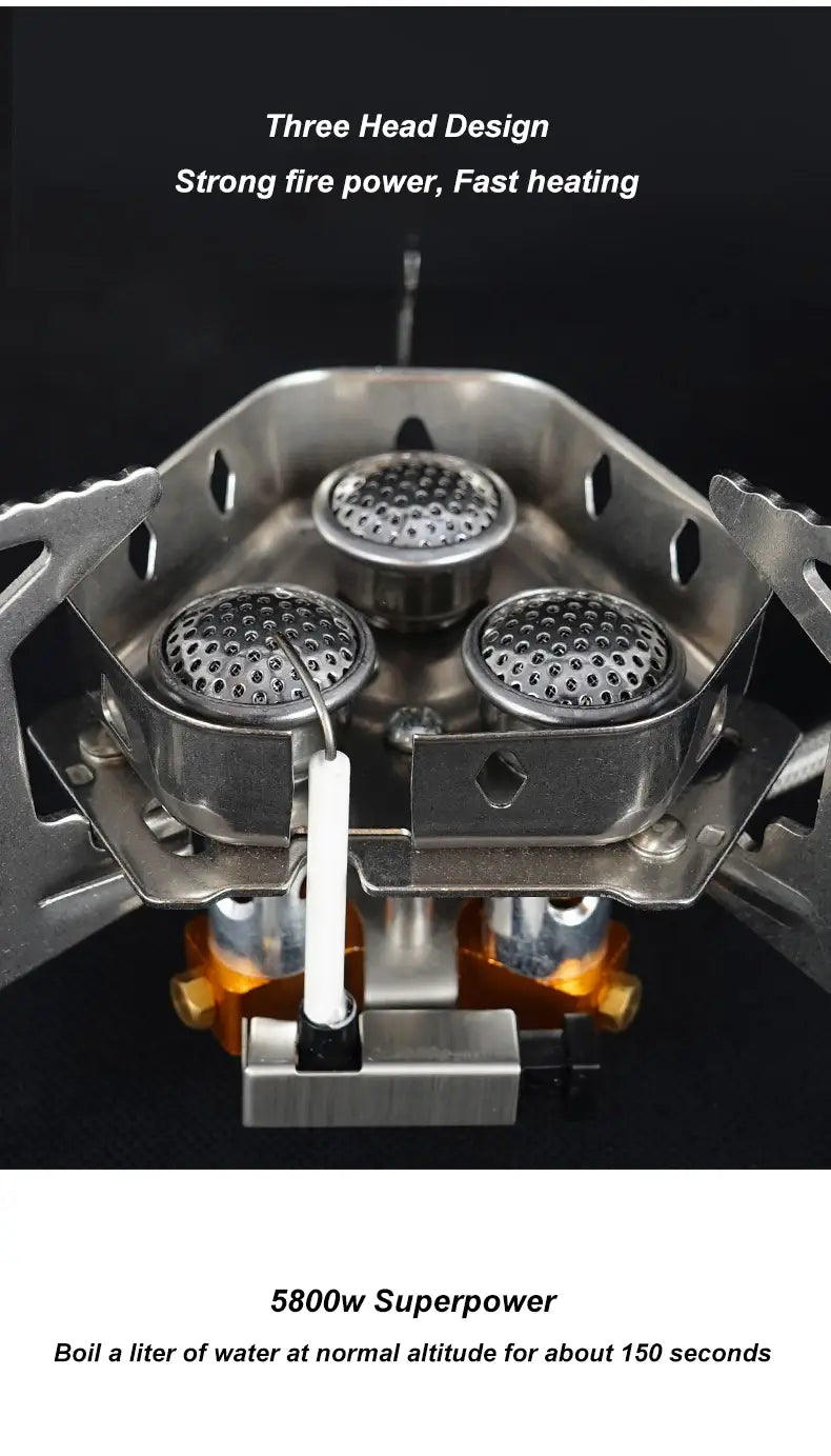Outdoor portable three head stove - camping windproof burner