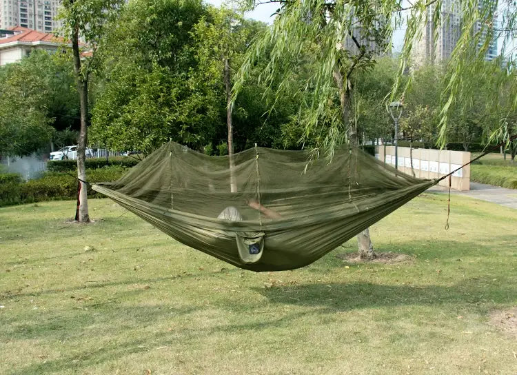 Single and Double Size Nylon Fabric Portable Travel Outdoor Camping Hanging Sleeping Hammock with Mosquito Net