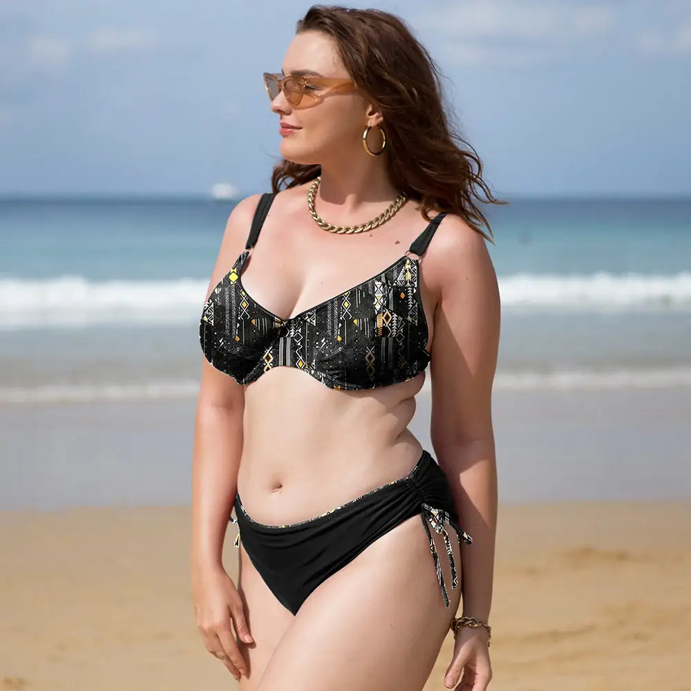 Plus size high waist underwired bikini set - floral swimwear for women