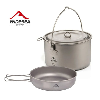 Widesea Titanium Cookware Set - Outdoor Cooking Pot & Frying Pan Picnic Kitchen for Camping, Hiking, Trekking (1300ml)
