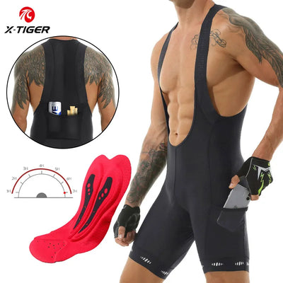 X-Tiger Men's Cycling Bib Shorts with Pocket - UPF 50+ Quick-dry Polyester - Competitive Edition Series
