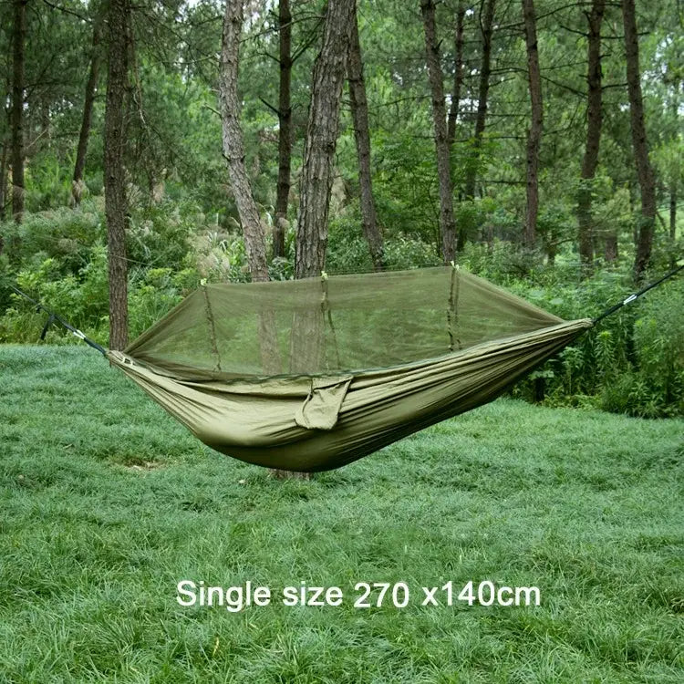 Single and Double Size Nylon Fabric Portable Travel Outdoor Camping Hanging Sleeping Hammock with Mosquito Net