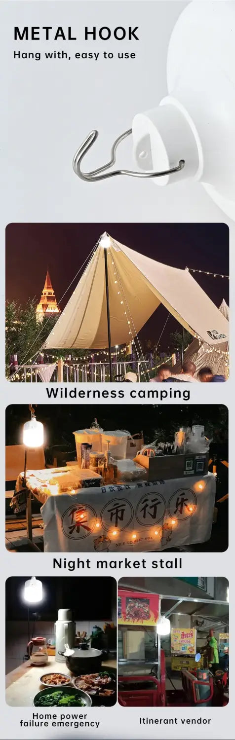 Usb rechargeable portable camping light bulb waterproof tent hanging light outdoor hiking picnic