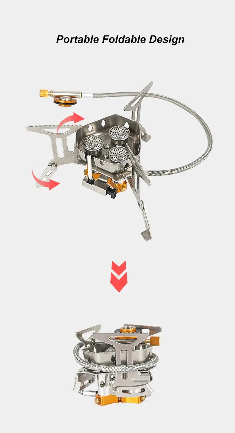 Outdoor portable three head stove - camping windproof burner