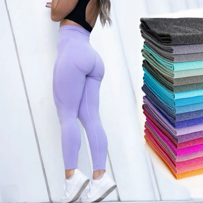 Curve Contour Seamless Leggings Yoga Pants Gym Outfits Workout Clothes Fitness Sport Women Fashion Wear Solid Pink Lilac Stretch