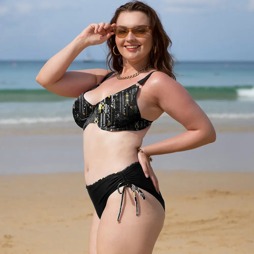 Plus size high waist underwired bikini set - floral swimwear for women