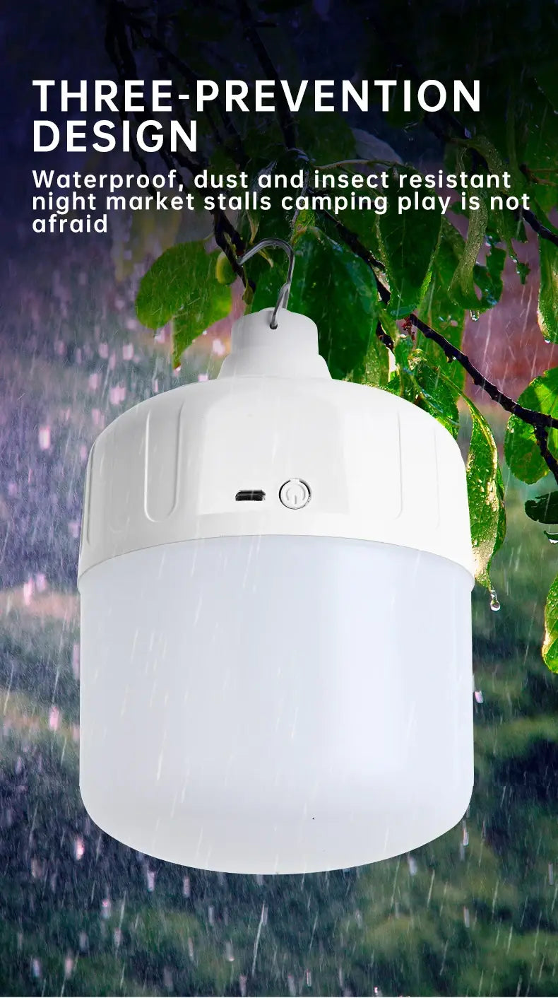 Usb rechargeable portable camping light bulb waterproof tent hanging light outdoor hiking picnic