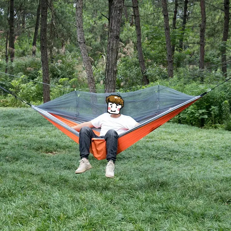Single and Double Size Nylon Fabric Portable Travel Outdoor Camping Hanging Sleeping Hammock with Mosquito Net