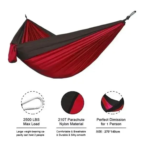 Single Person Portable Outdoor Camping Hammock With Nylon Color Matching Hammock High Strength Parachute Fabric Hanging