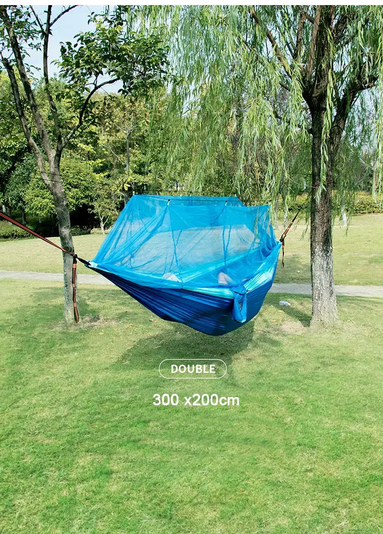 Single and Double Size Nylon Fabric Portable Travel Outdoor Camping Hanging Sleeping Hammock with Mosquito Net